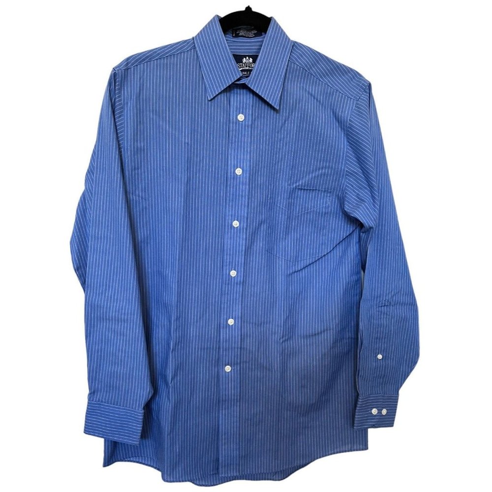 Stafford Super Shirt Wrinkle Free Men's Dress Shirt Blue Strip Size 14 1/2 32-33
